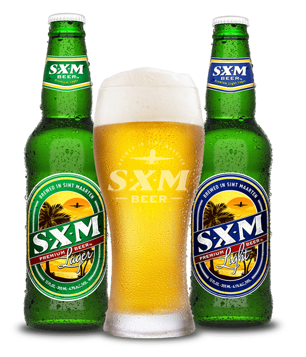 SXM Premium Lager and Light bottles with glass 